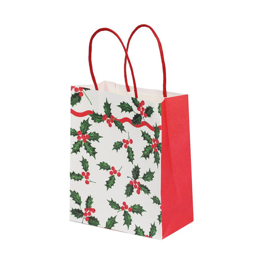 Holly White Christmas Paper Gift Bag