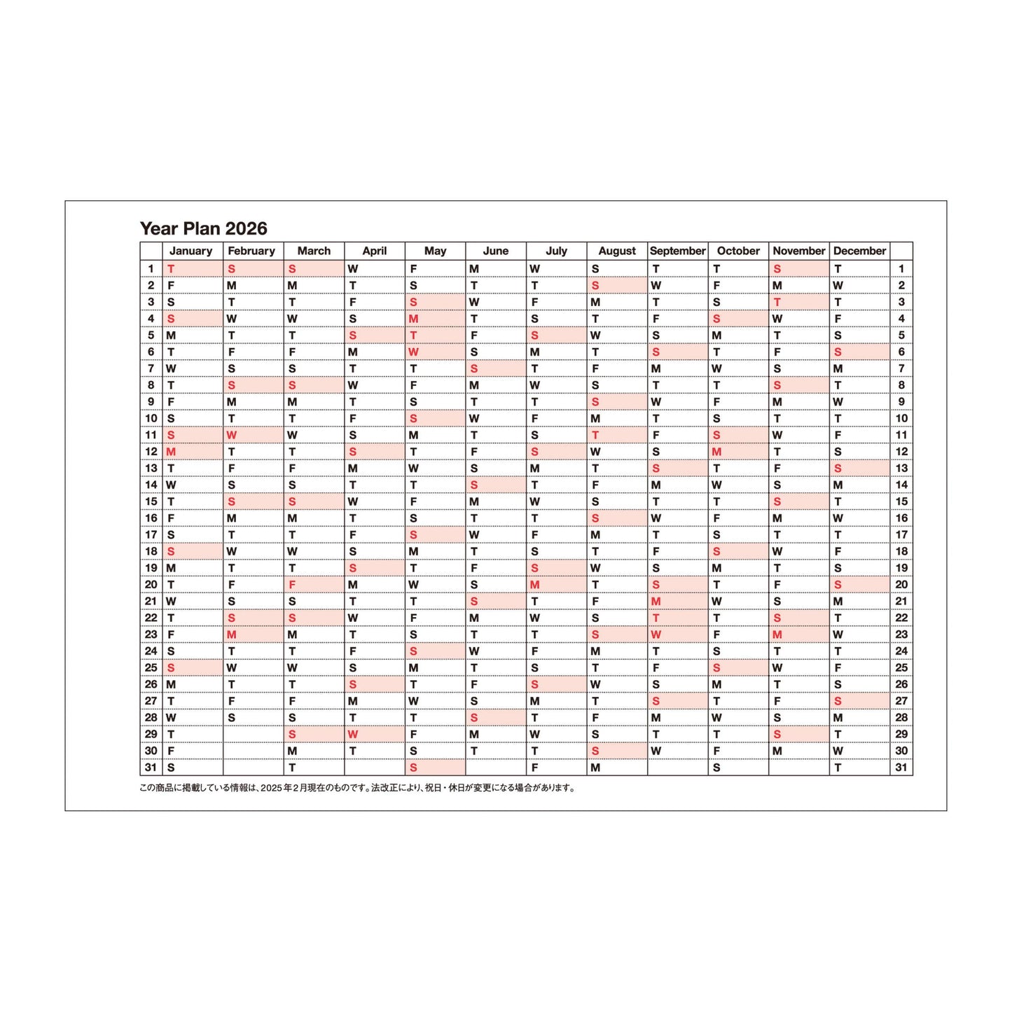 Notebook Calendar 2026,B7,XS