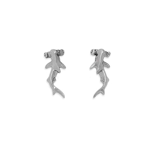 Sterling Silver Tiny Hammerhead Shark Post Earrings 13x5mm