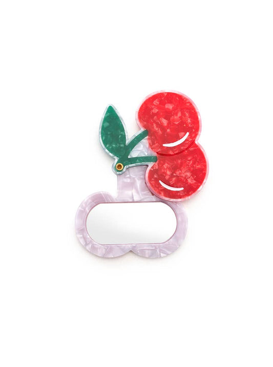 Swing-Hinge Folding Compact Mirror - Cherries - Red & Green
