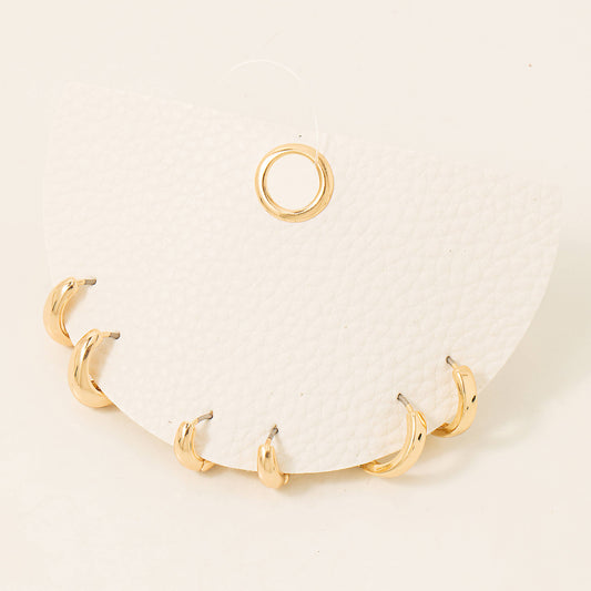 Mixed Metallic Hinge Hoop Earrings Set