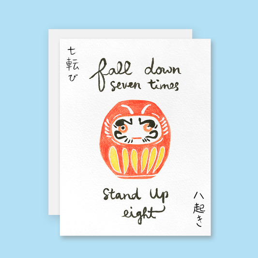 Japanese Daruma Motivational Quote Card for Encouragement