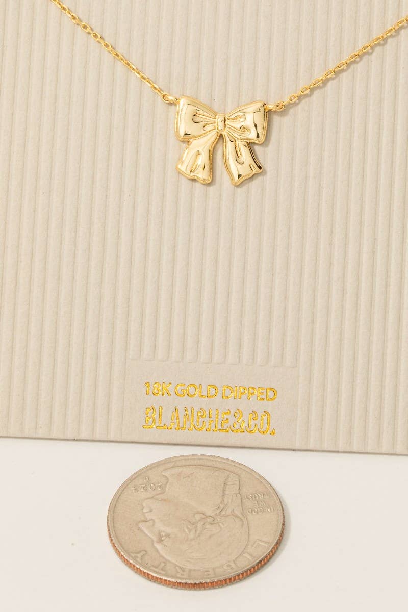 Gold Dipped Ribbon Bow Pendant Necklace