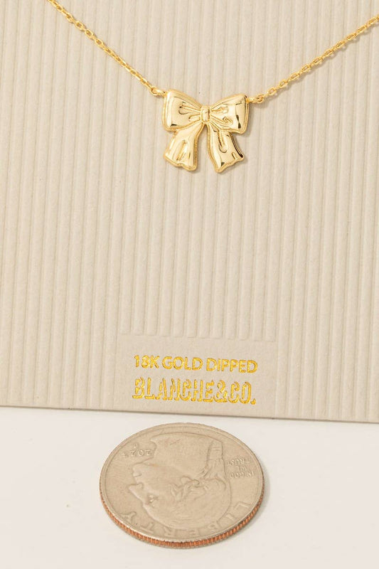 Gold Dipped Ribbon Bow Pendant Necklace