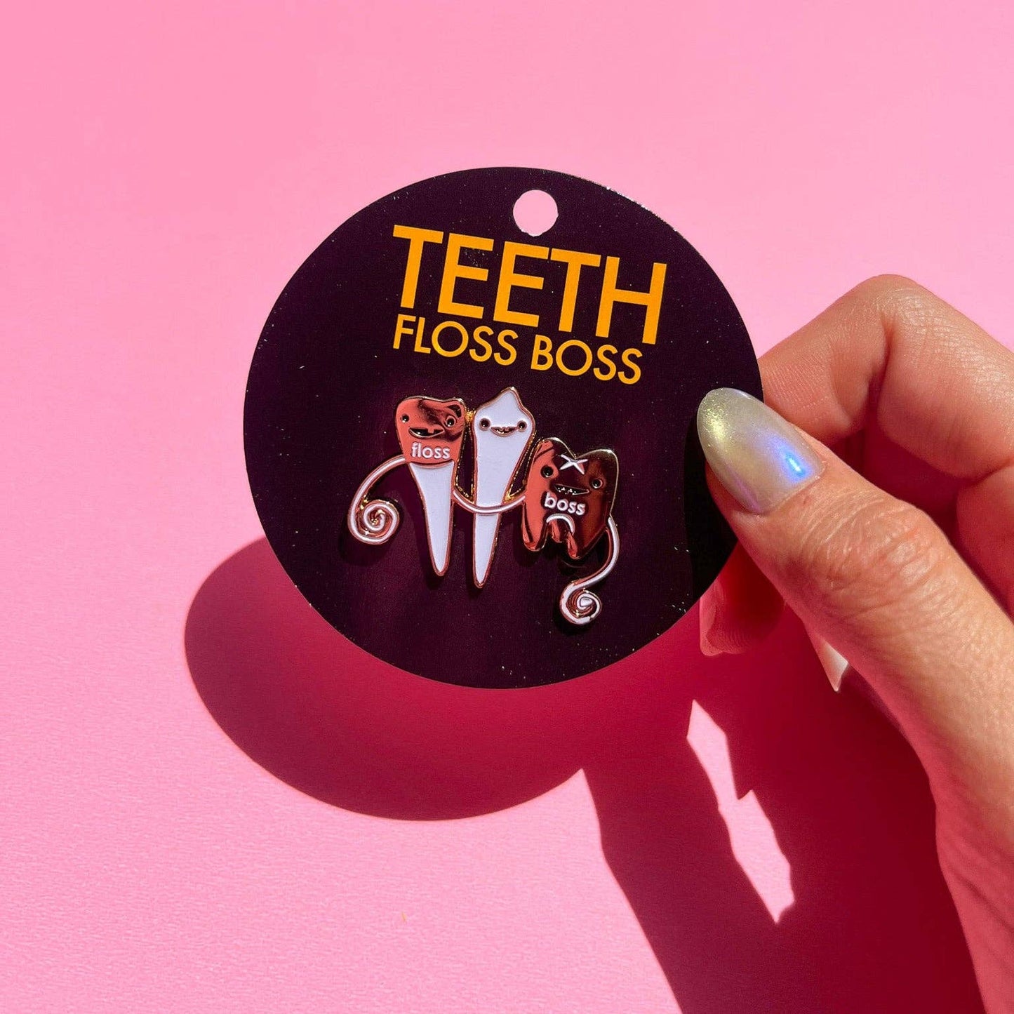Teeth Floss Boss Enamel Pin - Dental Care, Oral Health Gift
