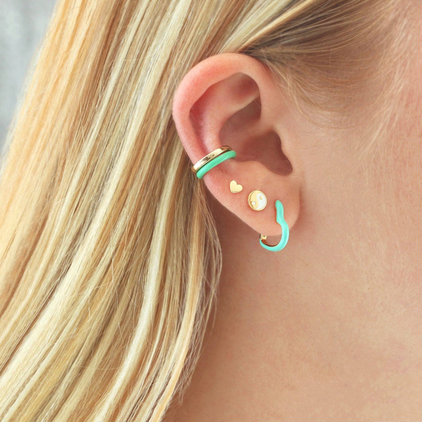 Open Heart Enamel Hinged Huggie Hoop Earrings 18K Gold Vermeil