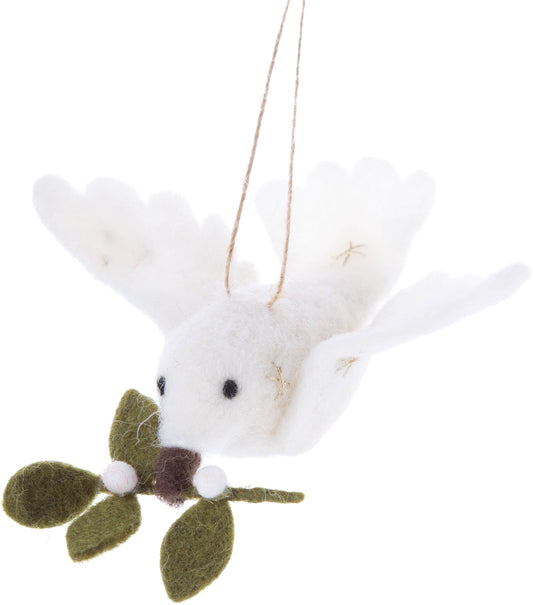 Felt Winter White dove of peace ornament.