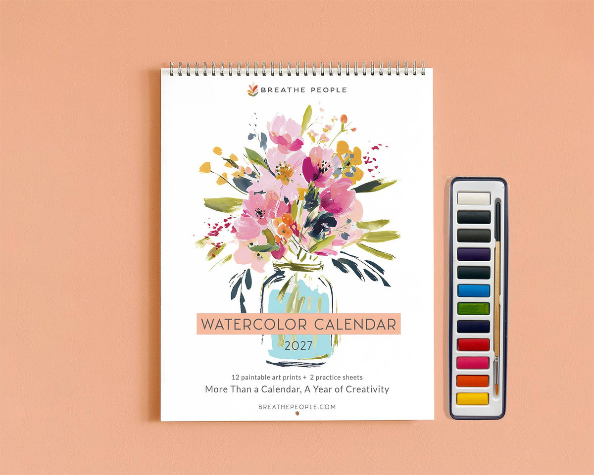 2027 Botanical Watercolor Calendar, Guided Art Gift