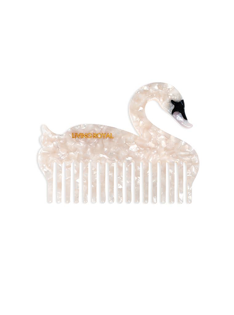 Wide-Tooth Mini Hair Comb - Swan - Pearlescent