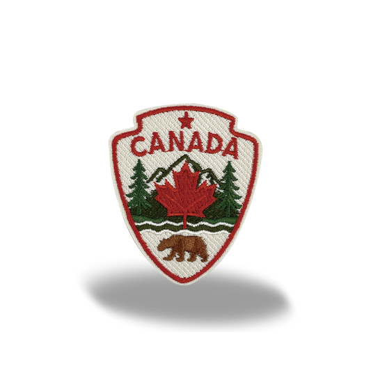 Canada Shield Maple Leaf Bear Mountain Embroidered Iron-On Patch - Collectible Travel Patch