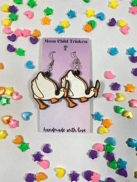 Fed Up Goose Hand Painted Earrings