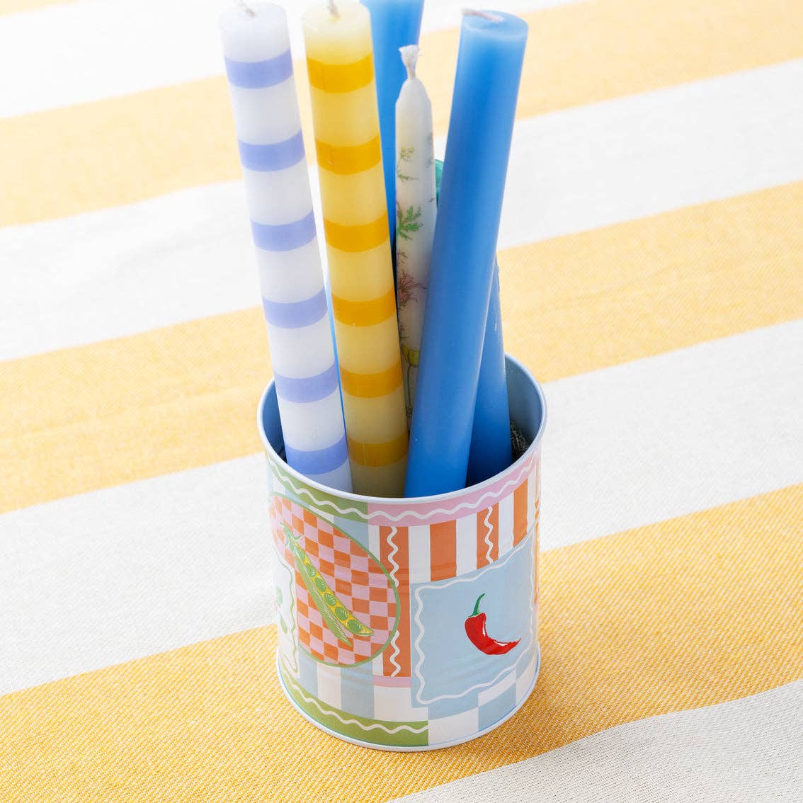 Yellow Stripe Dinner Candle