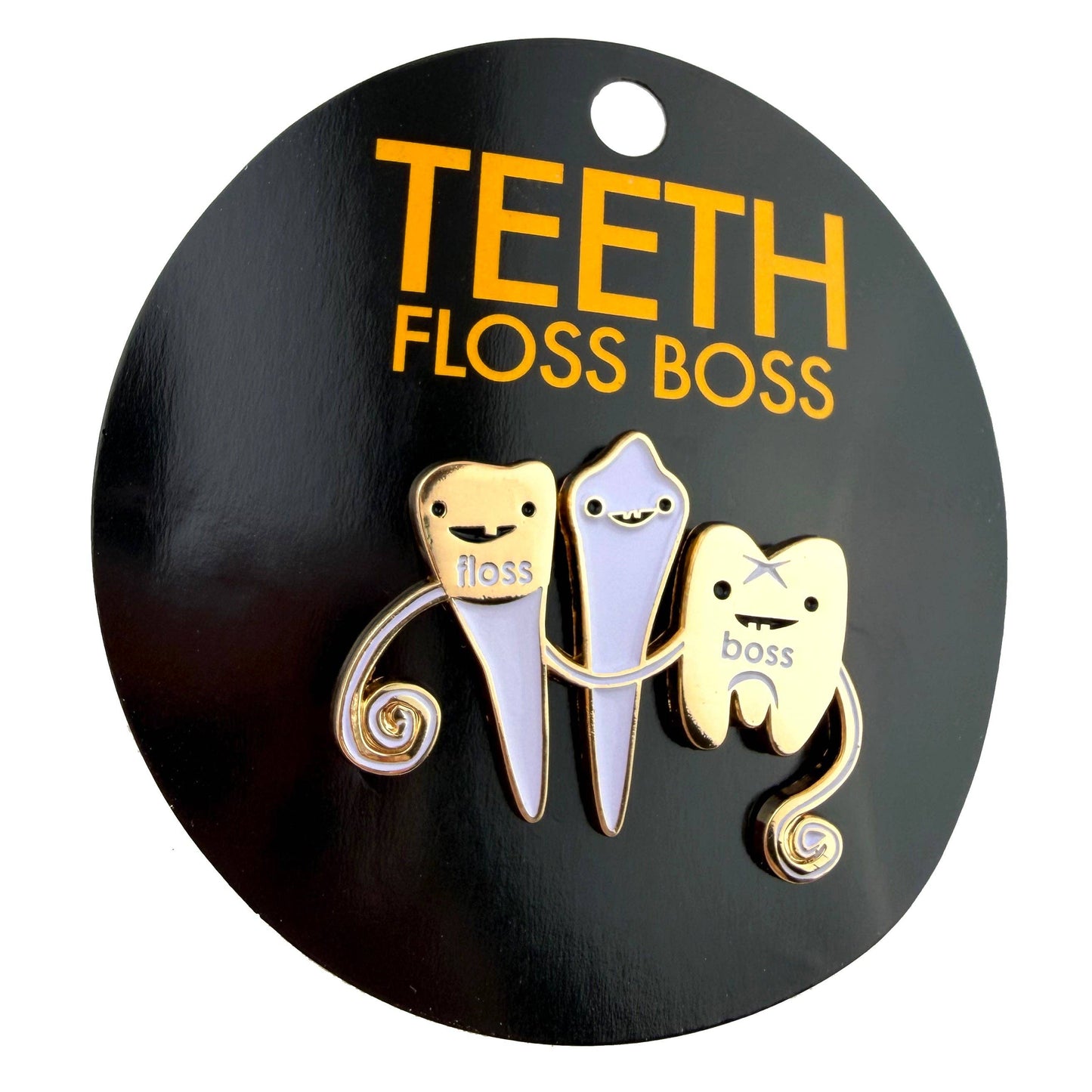 Teeth Floss Boss Enamel Pin - Dental Care, Oral Health Gift