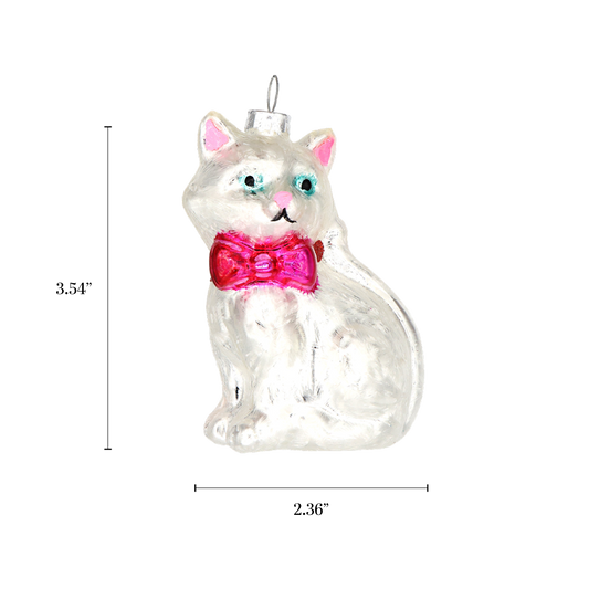 Vintage Christmas Ornament Glass Ball Cat Silver 2025