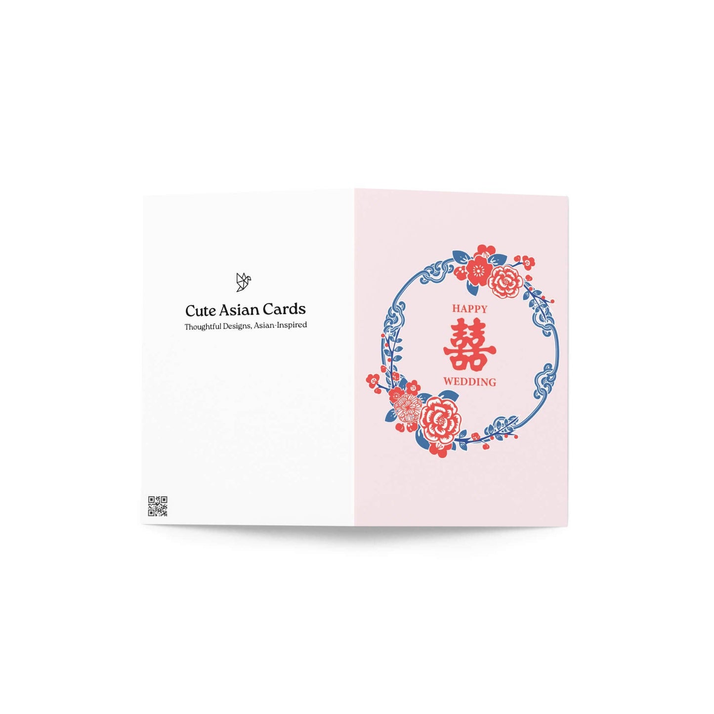 Pink Double Happiness Asian Wedding Cards | Wreath Greeting Newlyweds