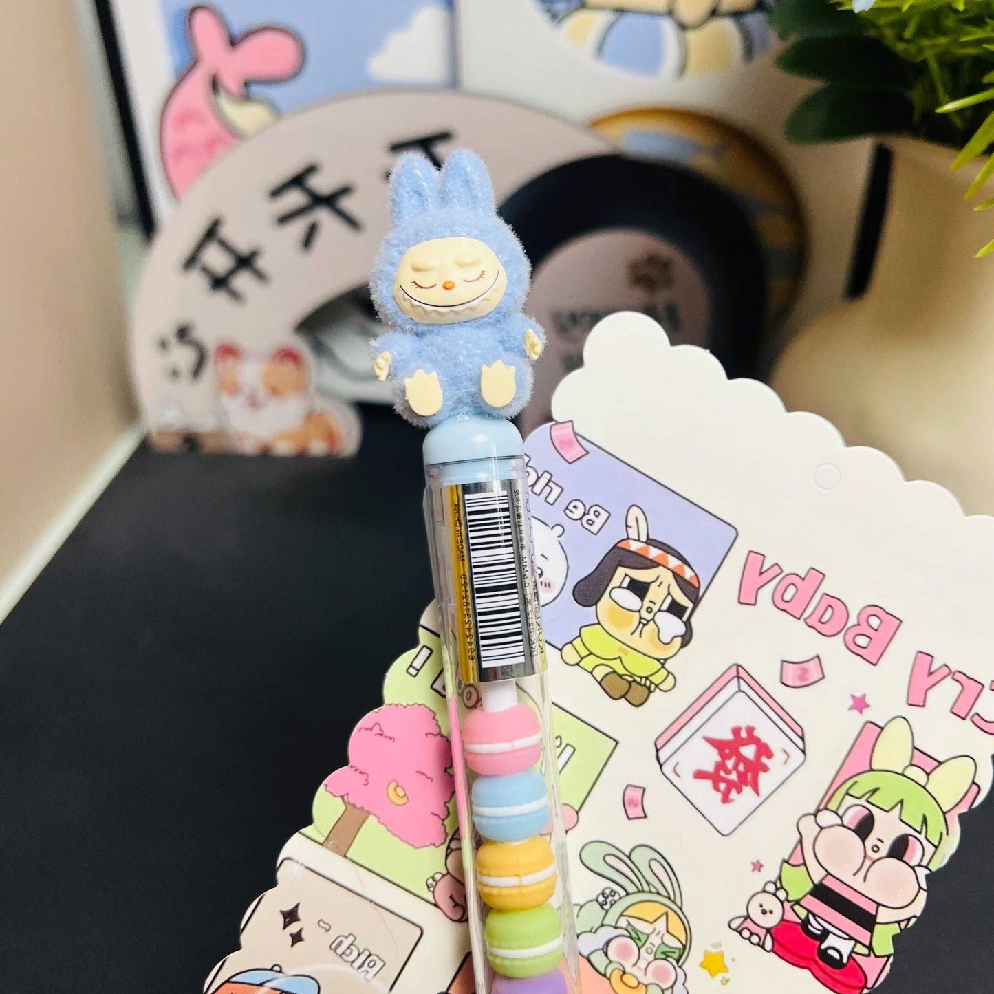 Labubu flocking deco gel pen cute student creative labubu pen