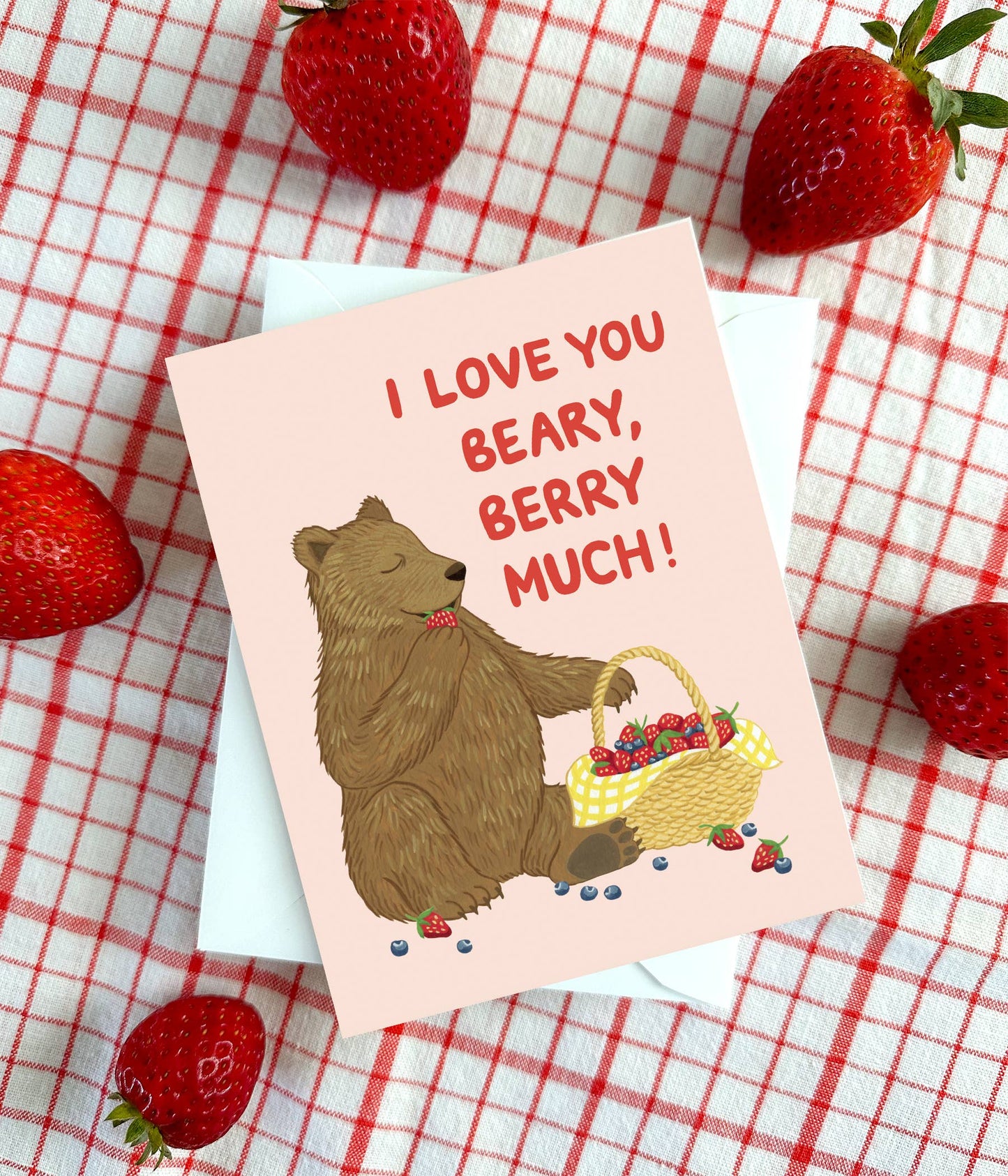 Bear with Basket of Berries Love Card