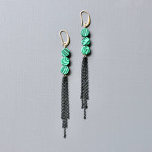 Load image into Gallery viewer, JLTE75 synthetic malachite shoulder duster earrings
