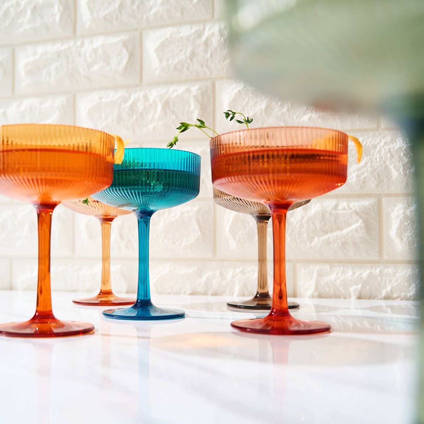 Acrylic Unbreakable Ribbed Coupe Glasses | 7 oz