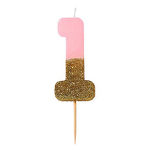 Load image into Gallery viewer, Pink and Gold Glitter Number Candle, 0-9
