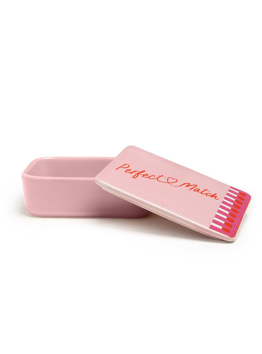 Ceramic Stash Box w/ Lid - Matchbox - "Perfect Match" - Pink
