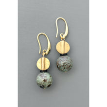 Load image into Gallery viewer, FERE29 Turquoise and brass bauble earrings
