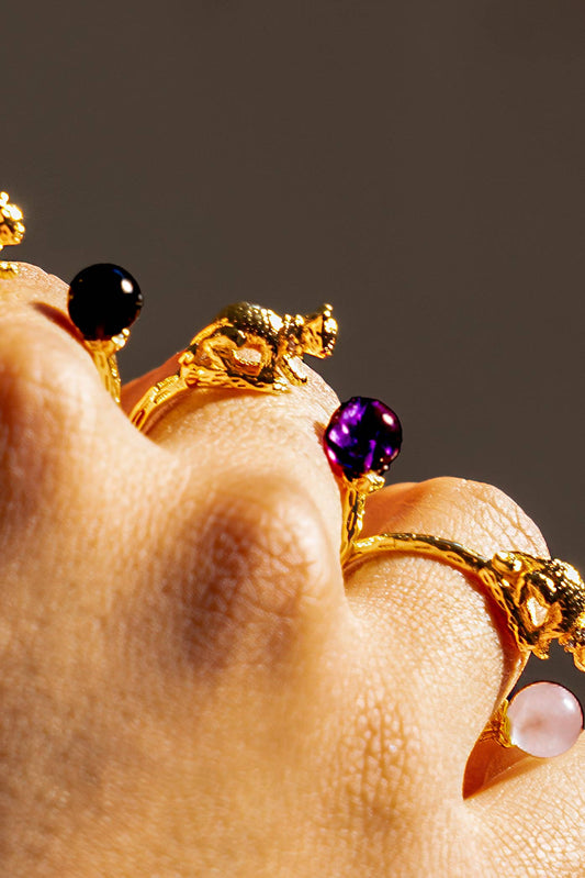 Cat's Cradle Ring - 18K Gold Plated + Amethyst