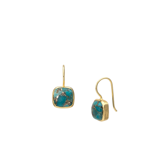 Cushion cut copper Turquoise drop earring with gold plate
