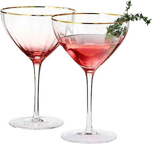 Gold Rim Coupe Glassware | Set of 2 | Blush Pink & Gilded
