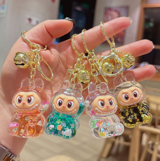 Shiny quicksand labubu keychain bag pendant small gift