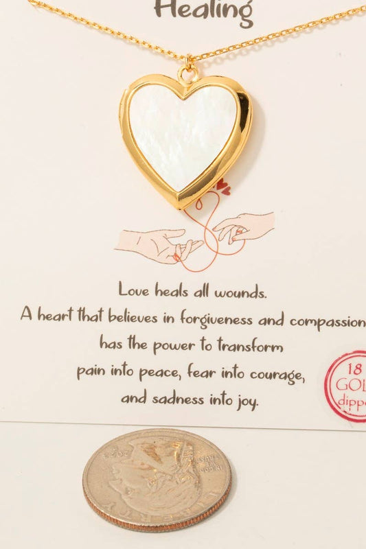 Gold Dipped Mother Of Pearl Heart Pendant Necklace