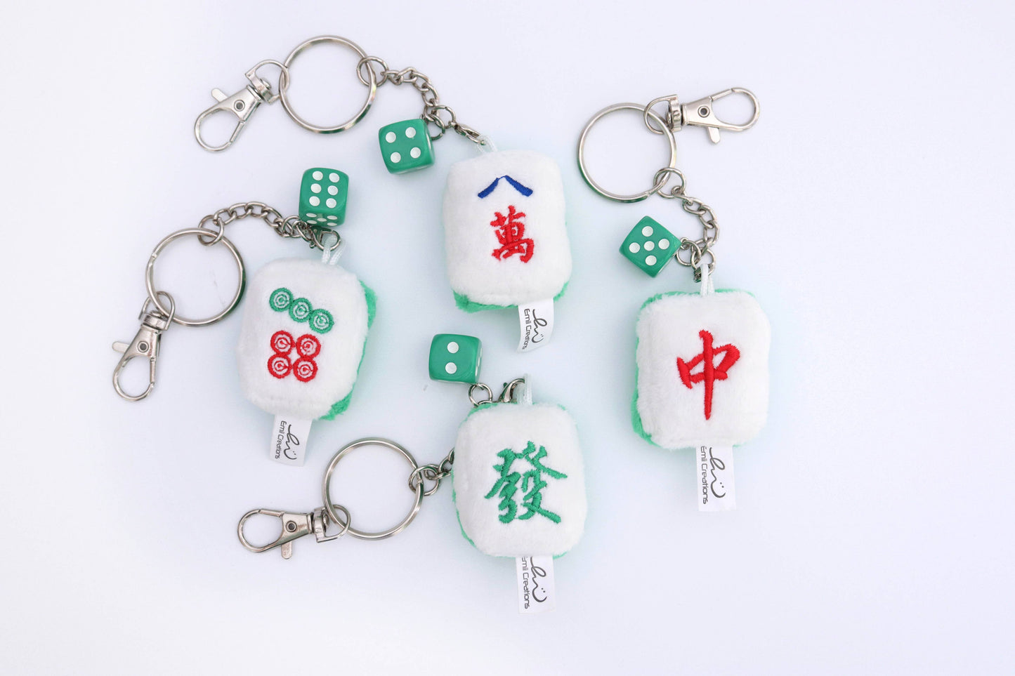 Cute Mahjong Tile Plush Keychain - Zong, Qi, Fa, and Ba Tiles