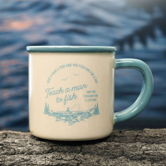 'Teach A Man To Fish...' Stoneware Mug In Gift Box