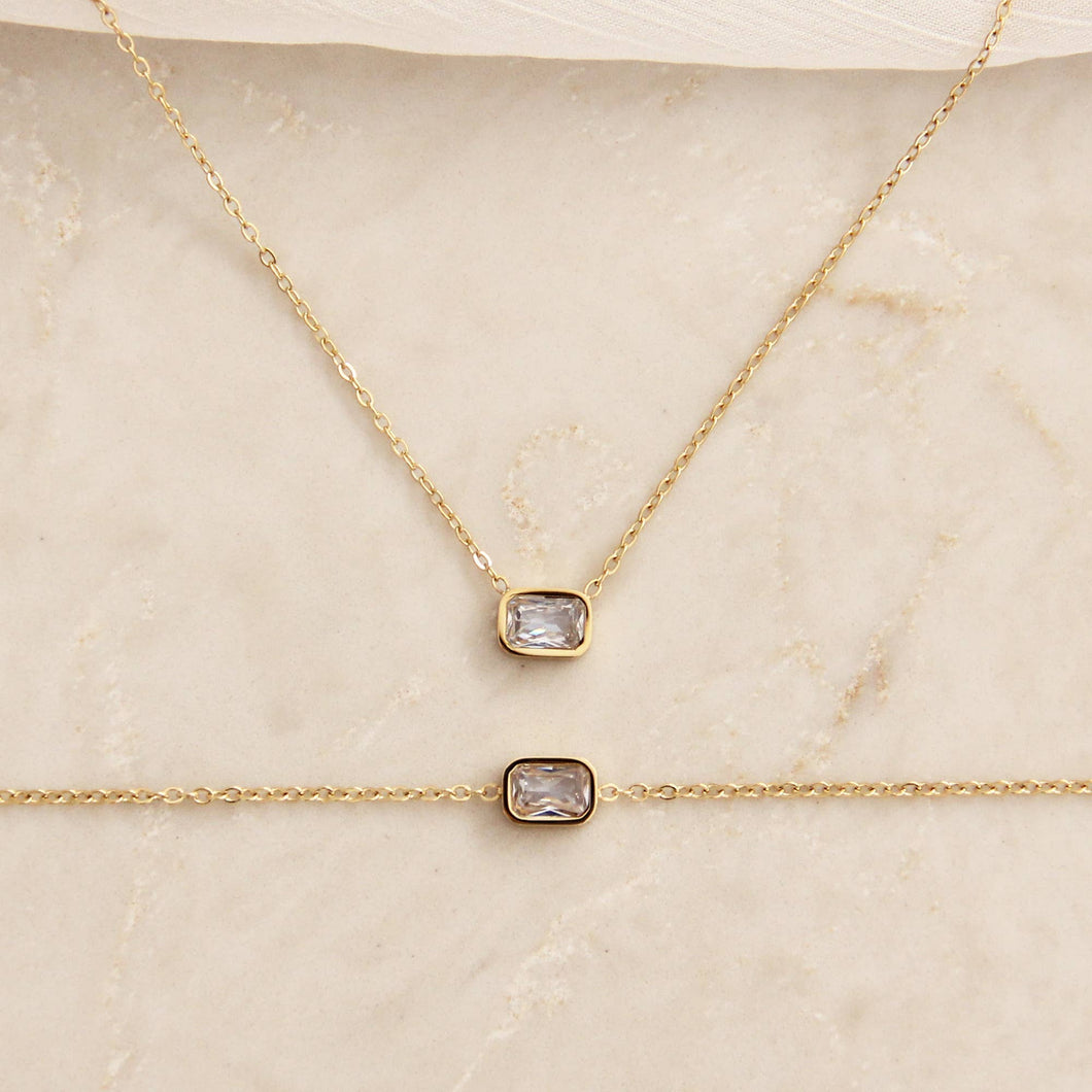 Bezel Stone Necklace and Bracelet Set