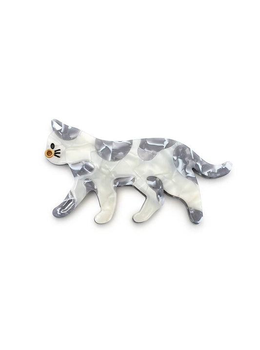 Swing-Hinge Folding Compact Mirror - Cat - Gray & White