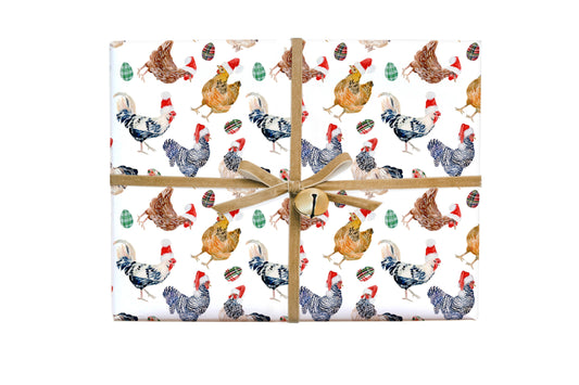 Christmas Chickens in Santa Hats Single Sheet Gift Wrap