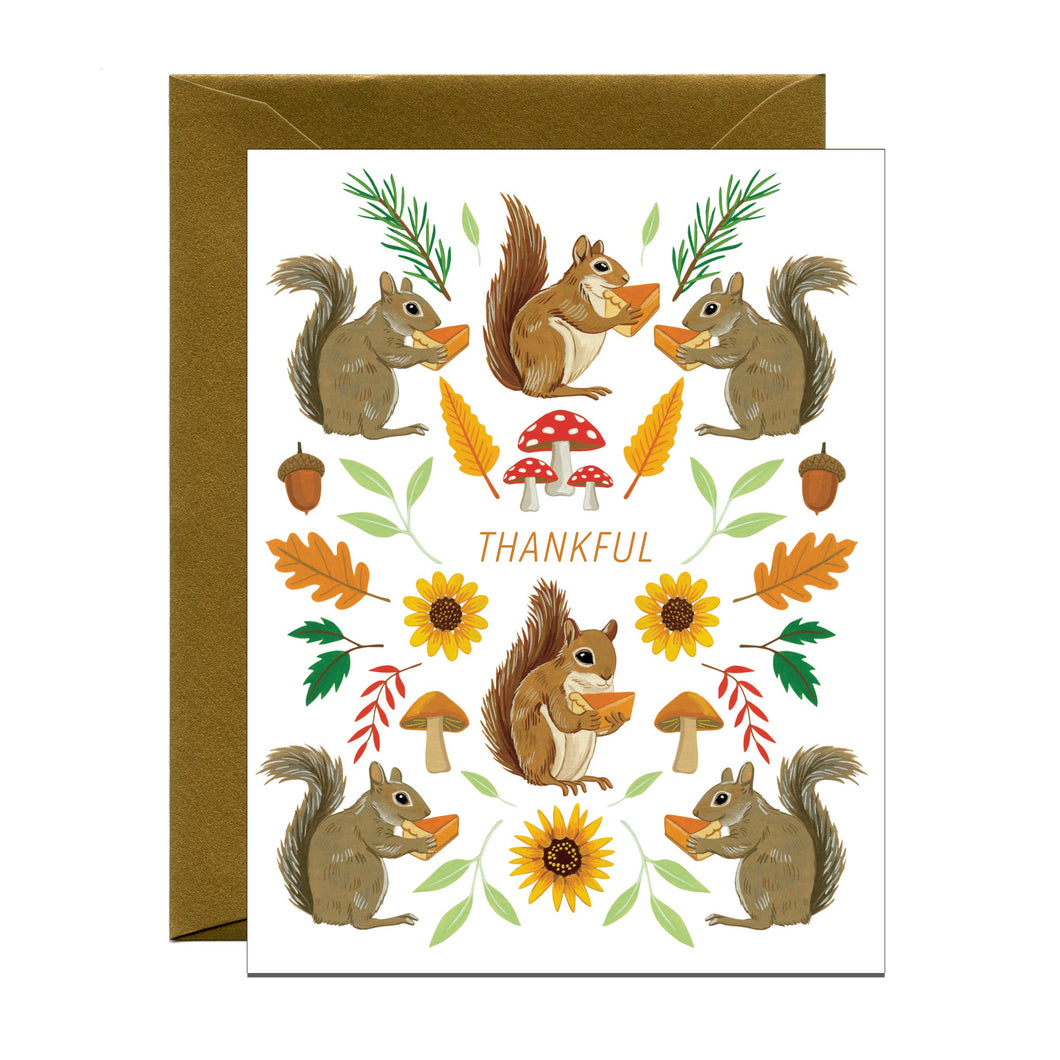 Thankful Squirrels with Pumpkin Pie Thanksgiving Card