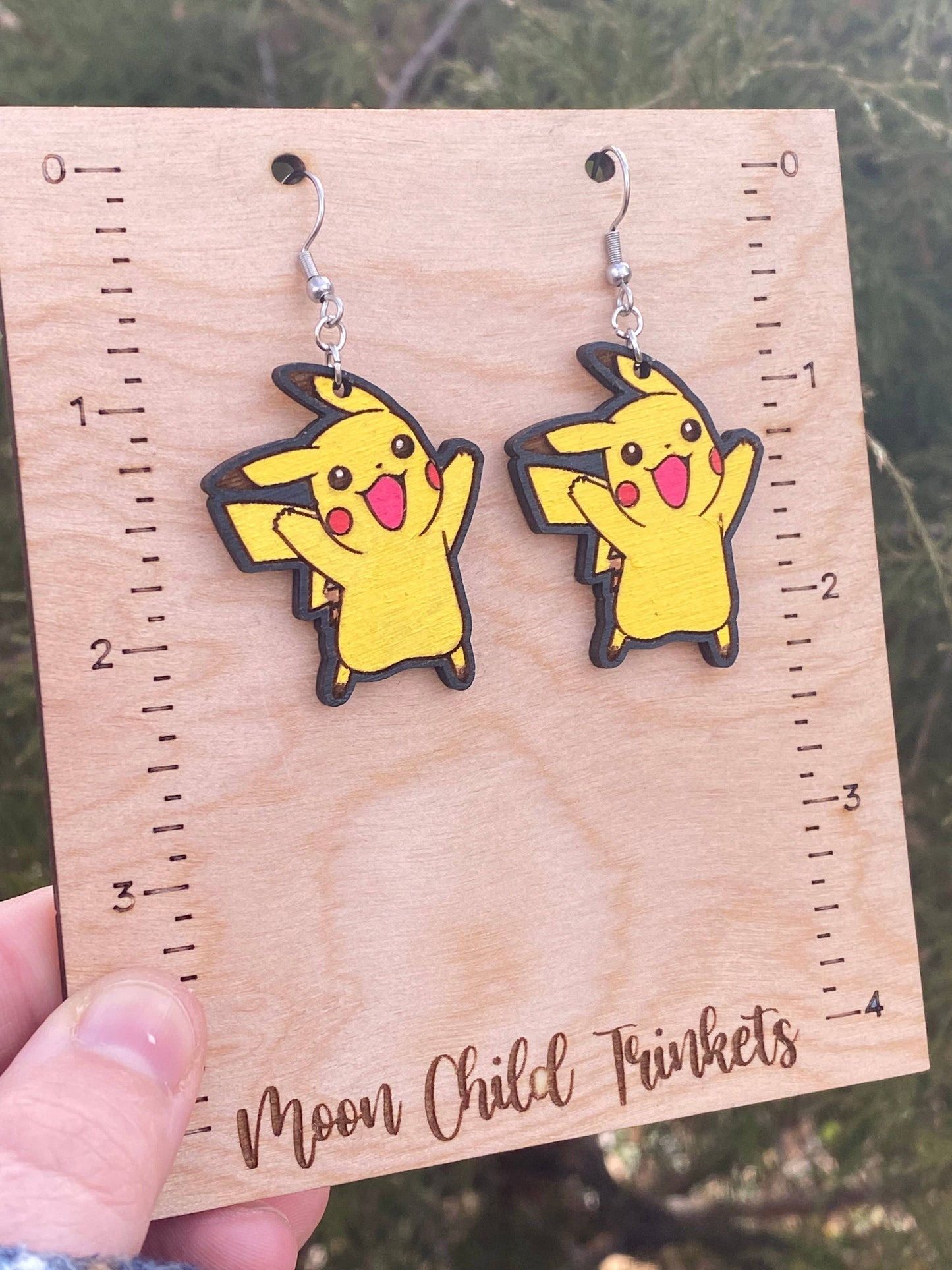 Pikachu Pokemon Hand Painted Wood Dangle Earrings