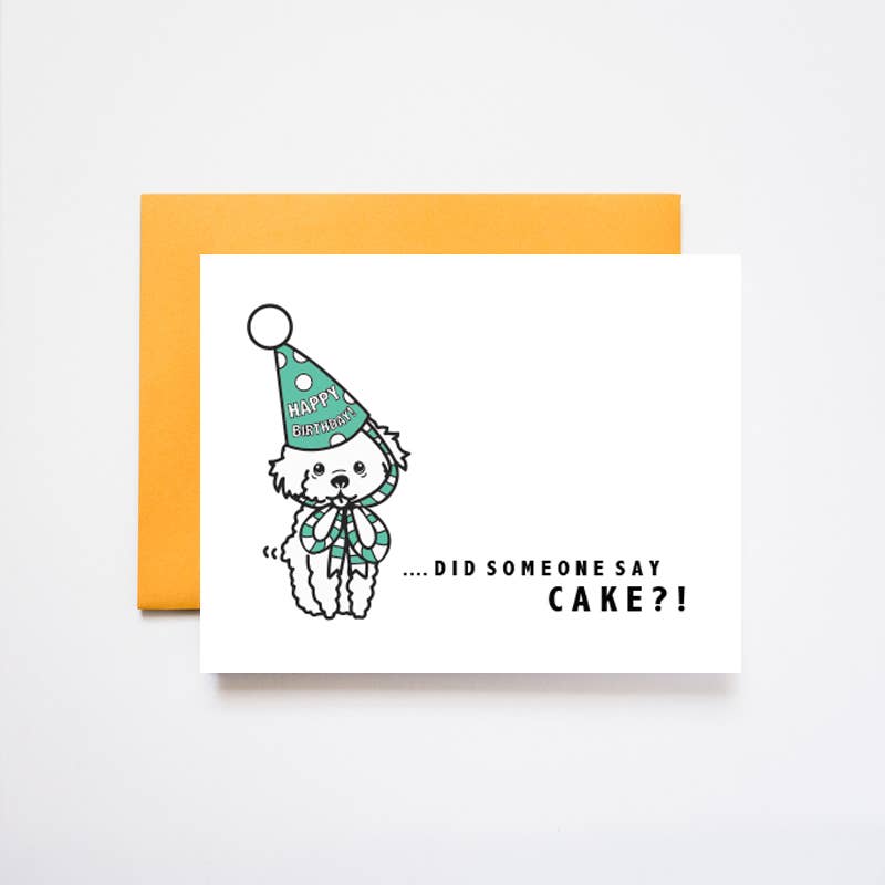 Puppy Birthday Hat & Cake Greeting Card