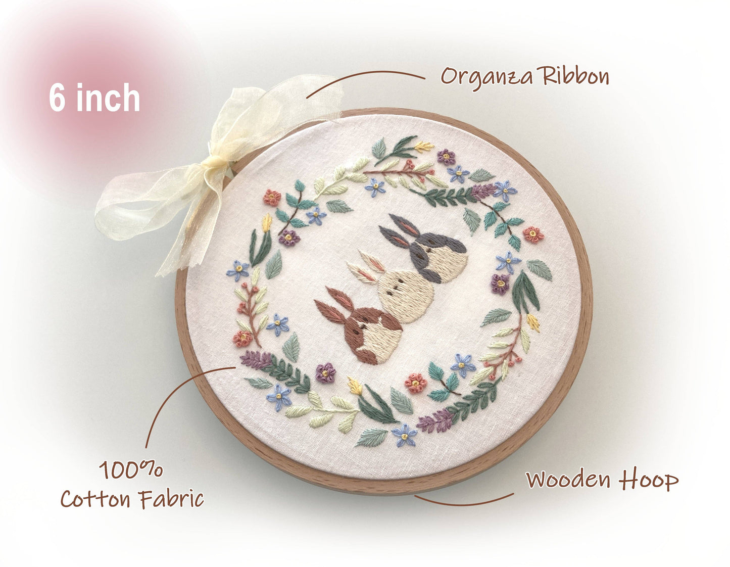 DIY Embroidery Kit Botanical bunnies / Cute rabbits beginner