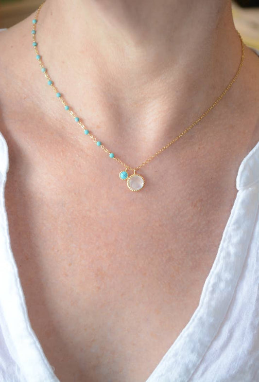 Turquoise and moonstone asymmetrical necklace