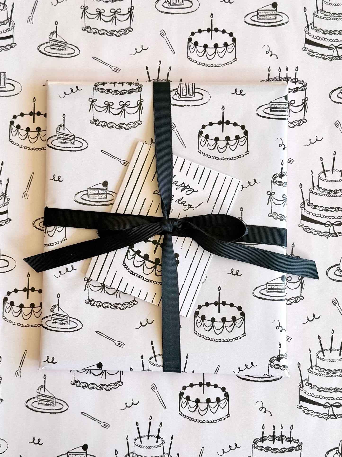 Vintage Birthday Cake Gift Wrap | Continuous Wrapping Paper Roll for Celebration