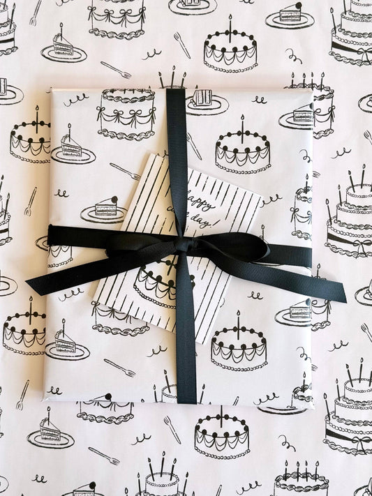 Vintage Birthday Cake Gift Wrap | Continuous Wrapping Paper Roll for Celebration