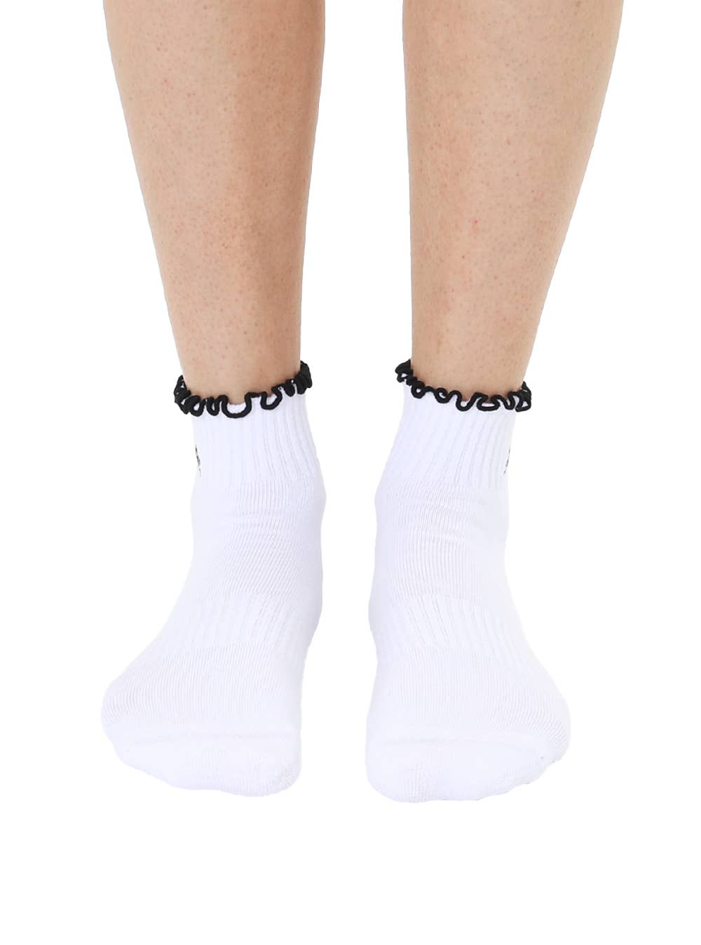 Bottom Grip Ankle Socks w/ Ruffles - Downward Dog - White