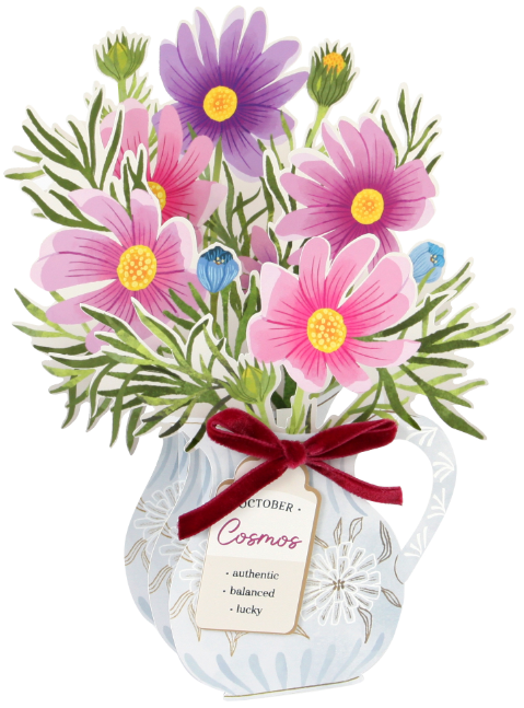 Cosmos Floral Pop-up Card with Bow Embellishment