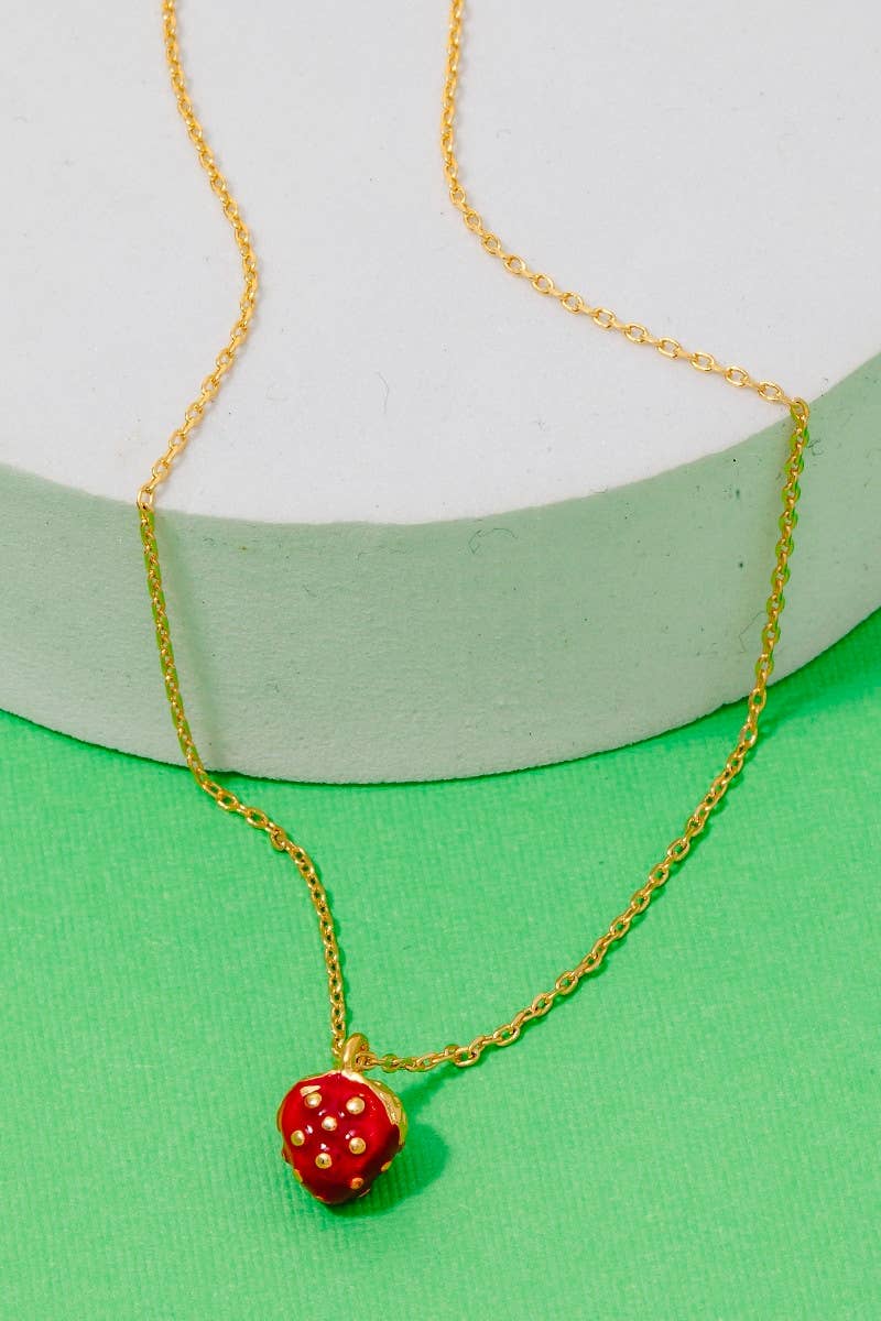 Gold Dipped Epoxy Strawberry Pendant Necklace