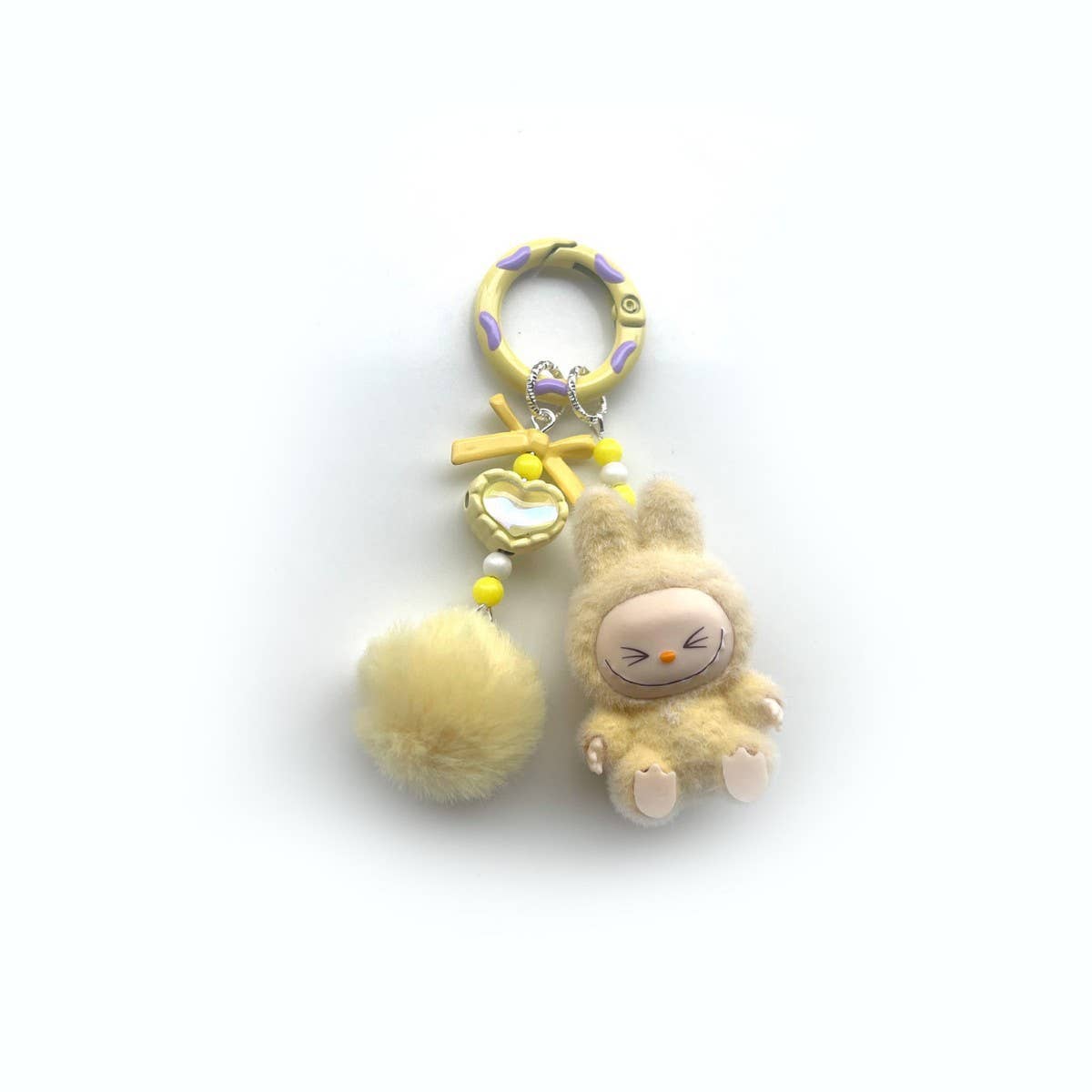Flocked Mini Labubu Keychain Phone Charm with Fleece Poms