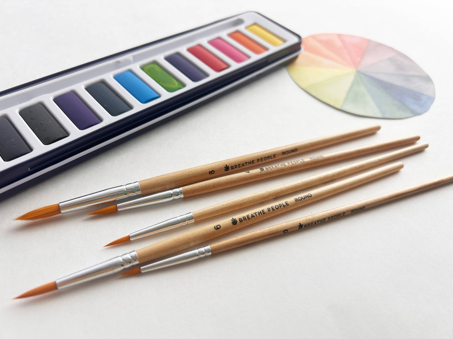 5-Piece Round Watercolor Brush Set, Full Range, Sizes 0-8