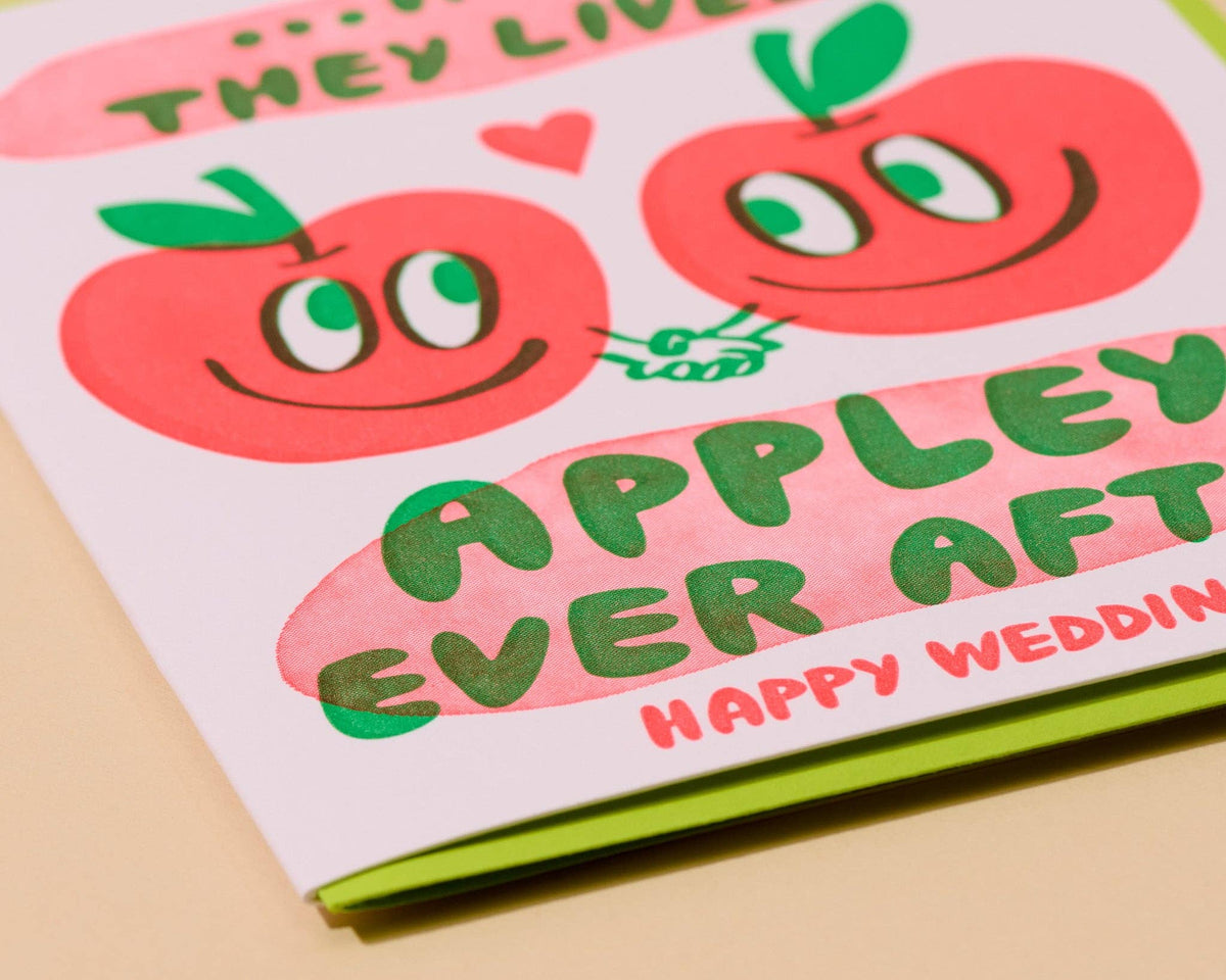 Letterpress Wedding Card - Appley Ever After (Apple, Punny)