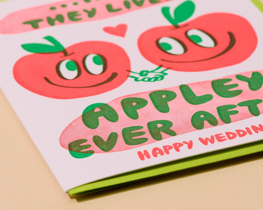 Letterpress Wedding Card - Appley Ever After (Apple, Punny)